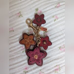 Coach Floral Keychain in Burgundy and Tan